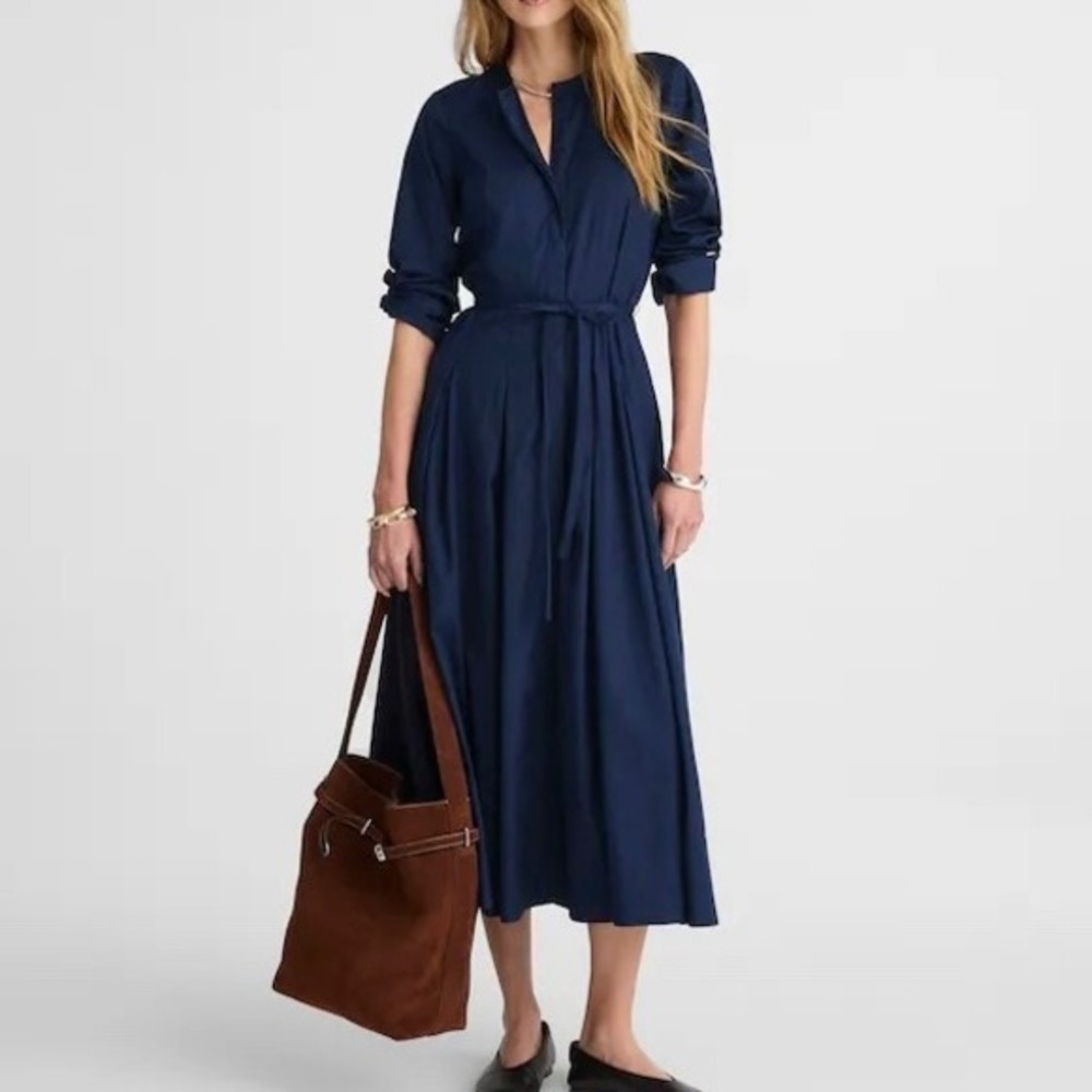 NWT Madewell‎ Navy Blue Tie-Waist Midi Shirtdress 10 Classic Preppy Minimalist